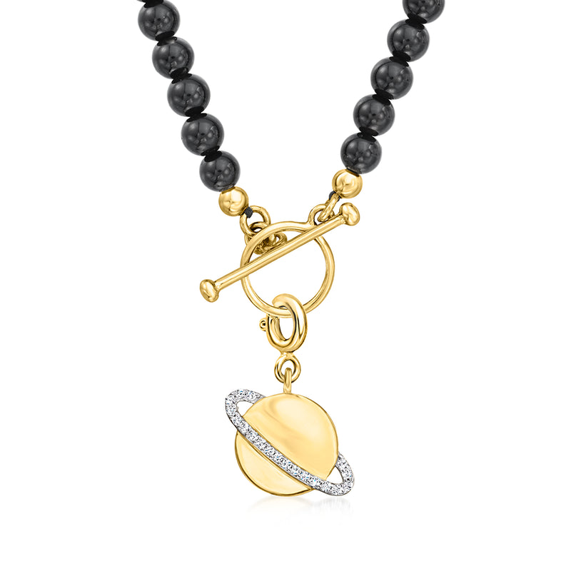 Gold-over-sterling planet charm with diamond-accented ring