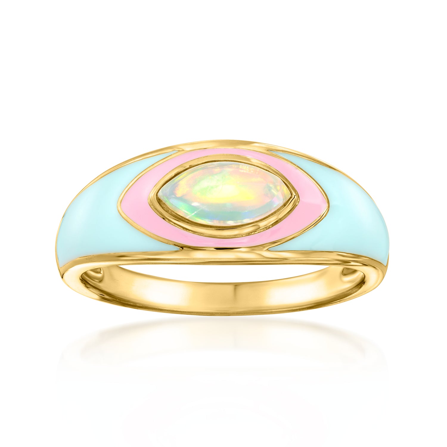 Opal Ring with Pastel Pink and Blue Enamel in 18kt Gold Over Sterling