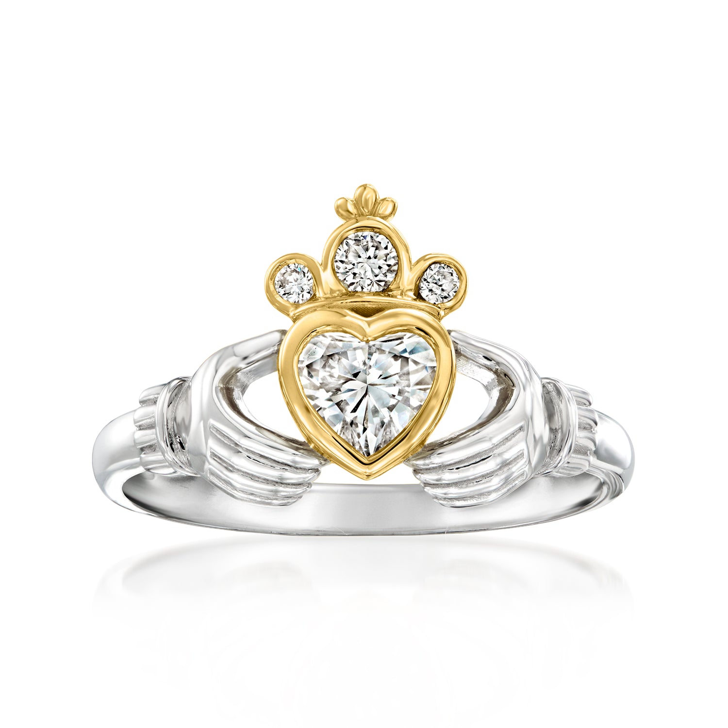 .63 ct. t.w. Lab Grown Diamond Claddagh Ring in Sterling Silver with 18kt Gold Over Sterling