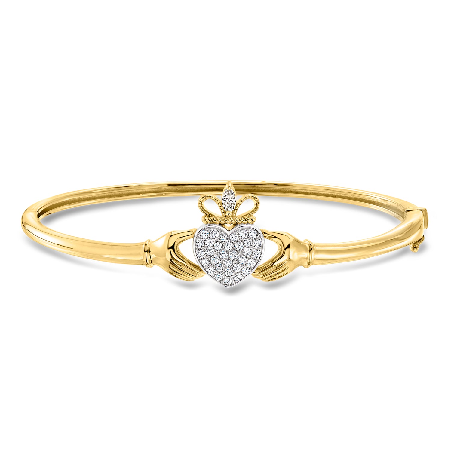 .26 ct. t.w. Lab Grown Diamond Claddagh Bangle Bracelet in 18kt Gold Over Sterling and Sterling Silver