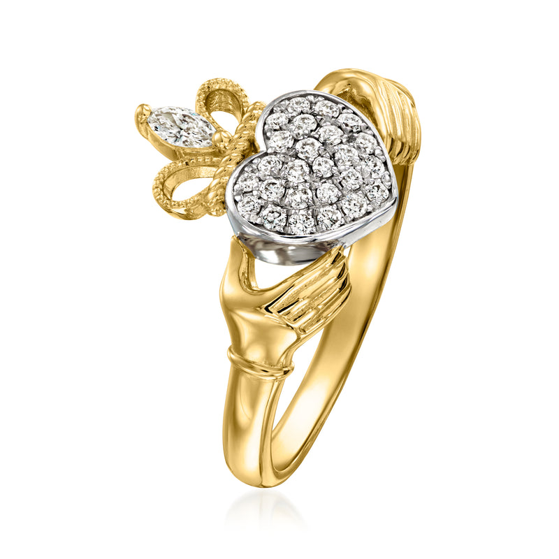 Claddagh ring in gold over sterling with heart-shaped lab-grown diamond cluster