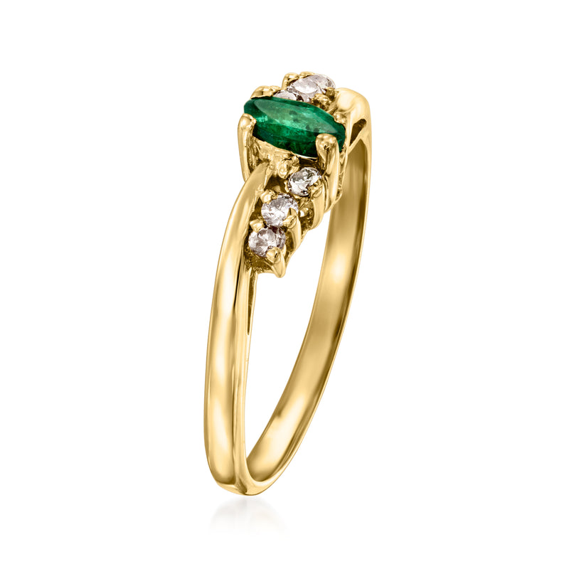 14kt yellow gold emerald and diamond halo ring, side view