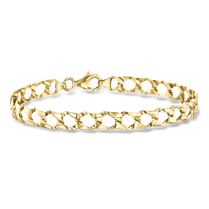 14kt yellow gold fancy-link bracelet with interlocking links and clasp
