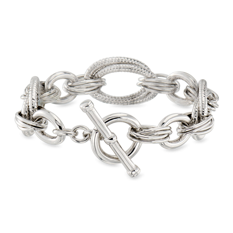 Rhodium-plated oval-link toggle bracelet