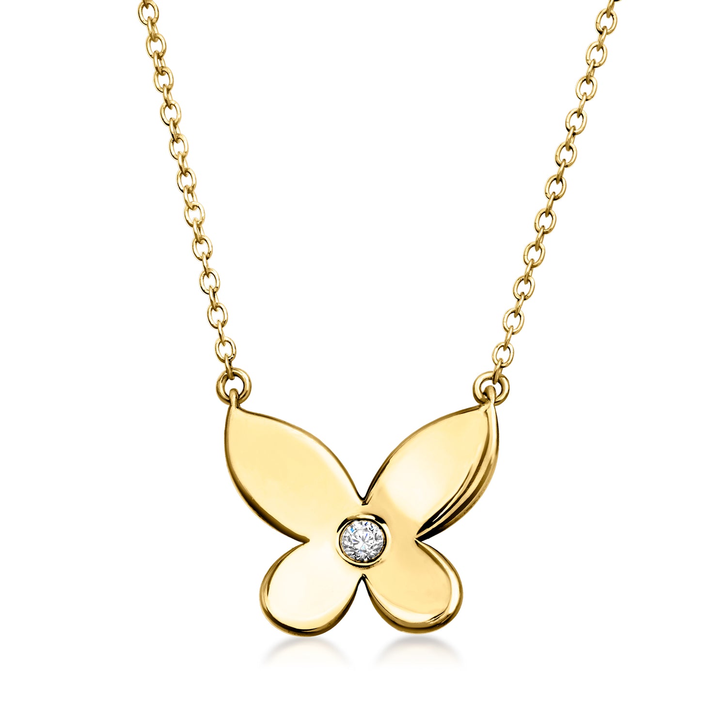 18kt Gold Over Sterling Butterfly Necklace with Single Bezel-Set Lab Grown Diamond