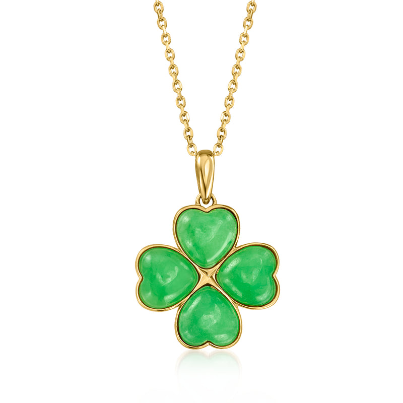 Gold four-leaf clover pendant necklace with green stone in 18kt gold over sterling