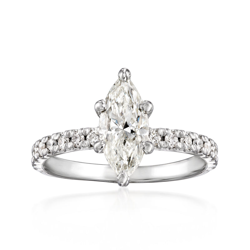 White gold diamond ring with oval center stone and diamond pave band