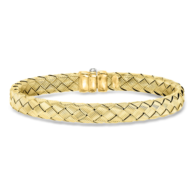 Vintage 14kt yellow gold basketweave bracelet with rectangular clasp, woven link design.