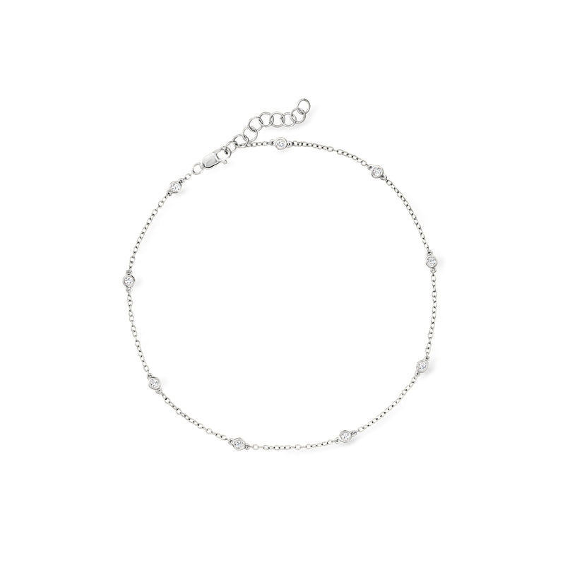 Sterling silver lab-grown diamond station anklet with round bezel-set links
