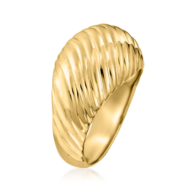 14kt yellow gold ribbed dome ring, side view