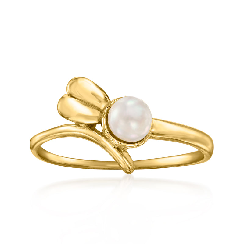 14kt yellow gold bypass ring with round white cultured pearl