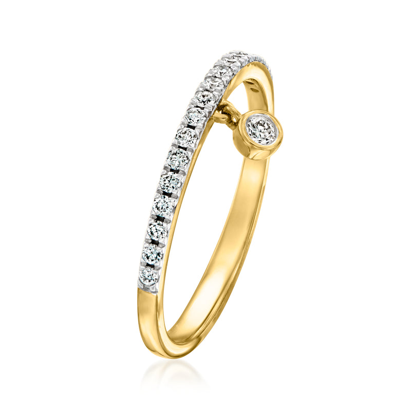 Gold over sterling lab-grown diamond drop ring with pave band and round center stone