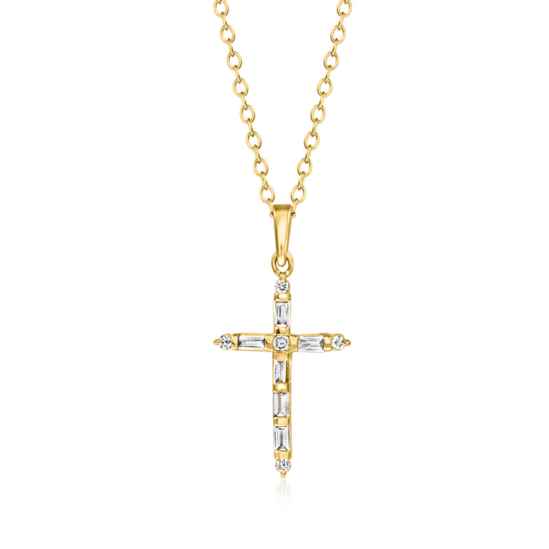 18kt gold cross pendant necklace with diamond accents and chain