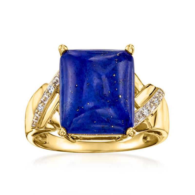 Vintage lapis and diamond ring, rectangular blue lapis center in 14k yellow gold