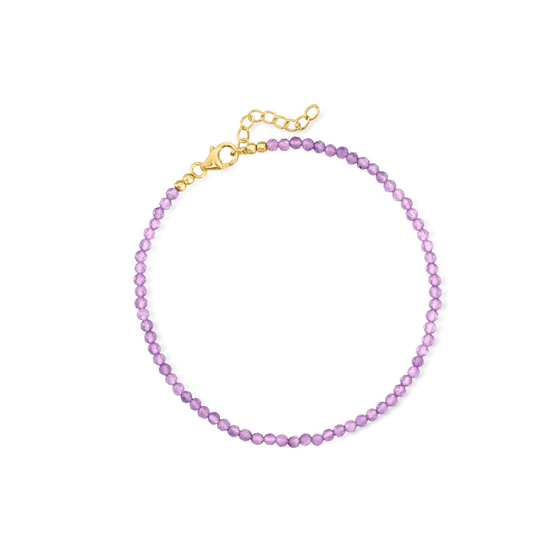 Amethyst bead anklet with 18kt gold over sterling clasp, purple round beads