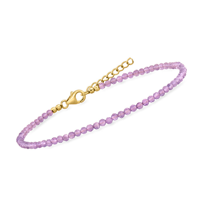 Amethyst bead anklet with gold-tone chain links and purple round beads