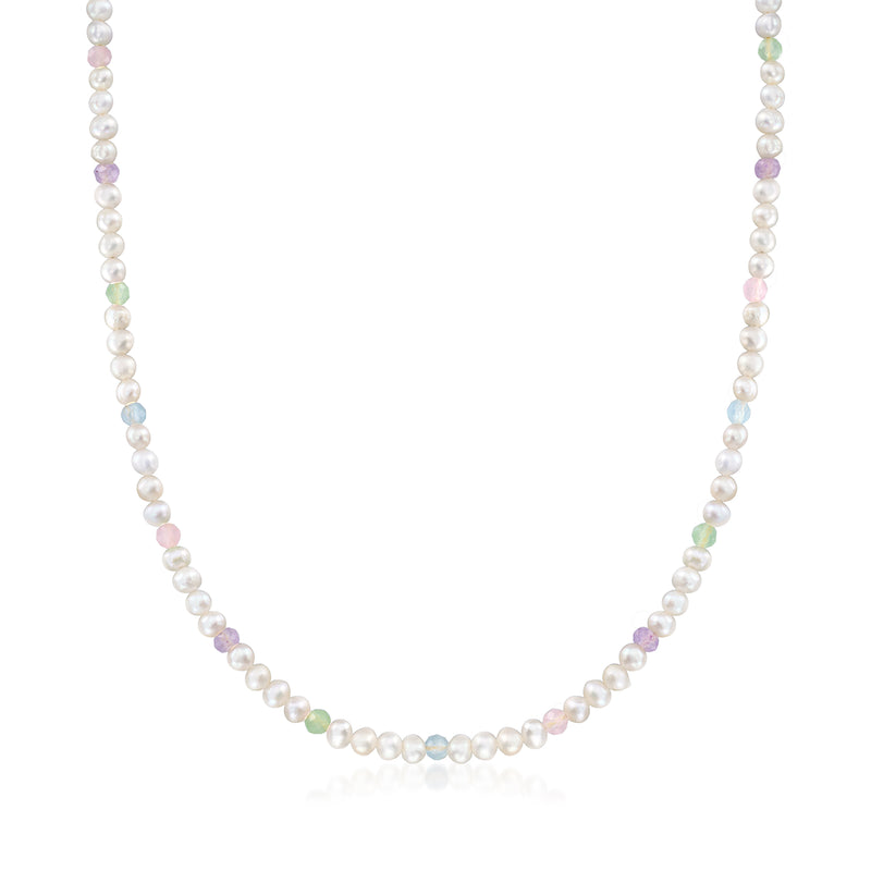 Cultured pearl bead necklace with 18kt gold over sterling accents, full strand