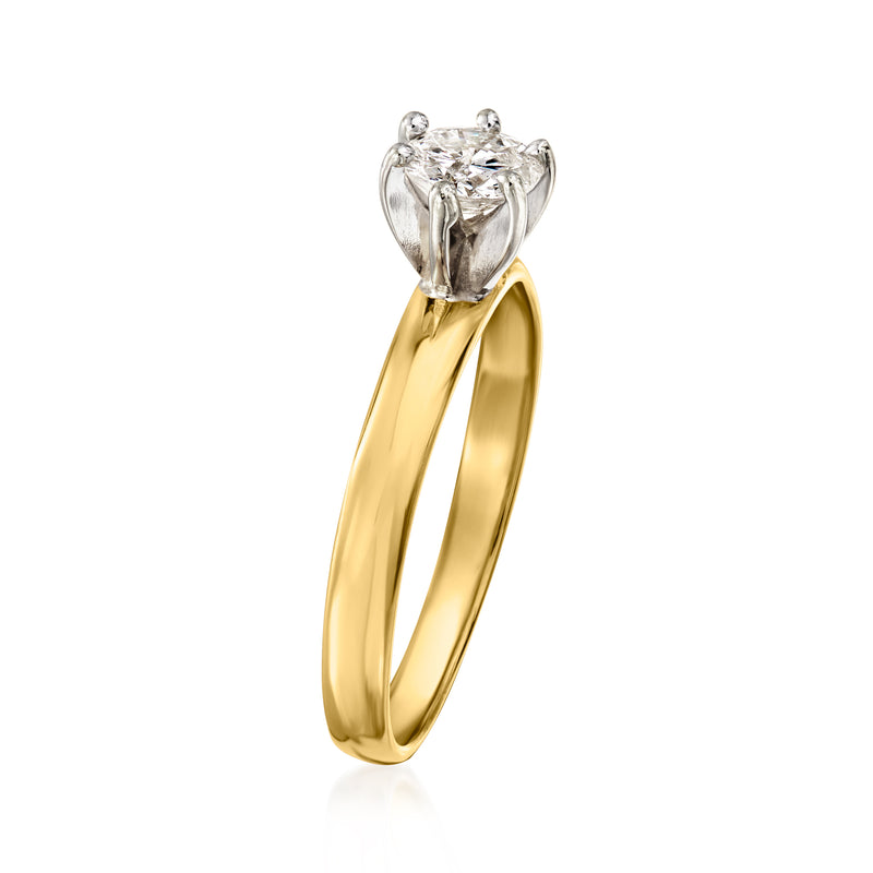 Yellow gold ring with prong-set diamond cluster, viewed from the side