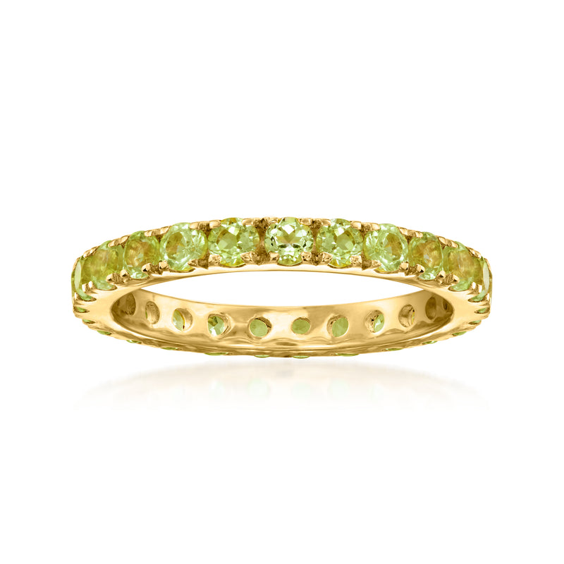 Peridot eternity band in 18kt gold over sterling with channel-set green gemstones