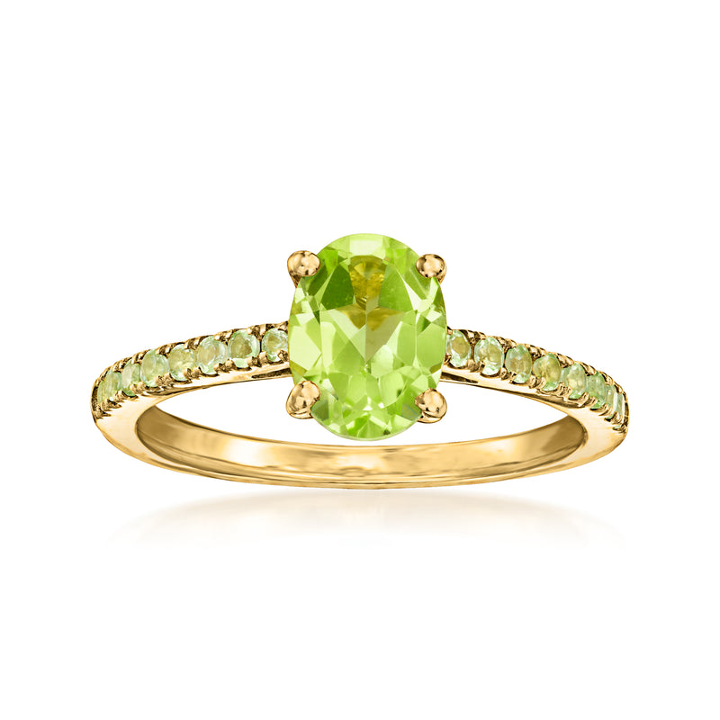 18k gold over sterling ring with oval green peridot and round green stones
