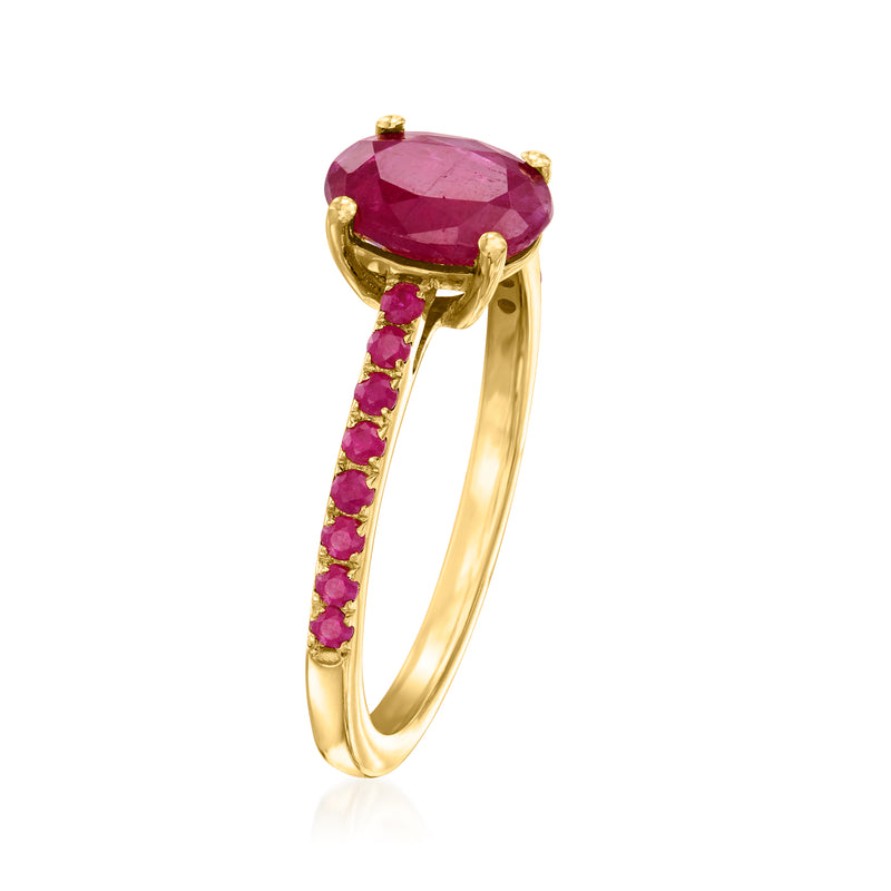 18kt gold over sterling ruby ring with oval ruby and pavé ruby band