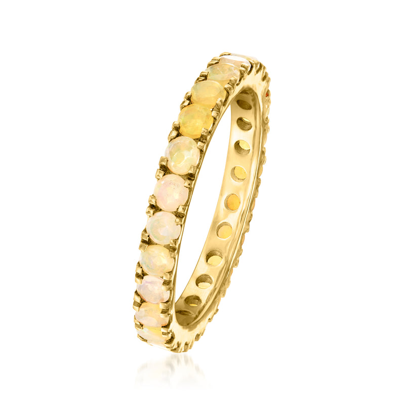 Gold over sterling eternity ring with opal-colored oval stones and dotted inner band