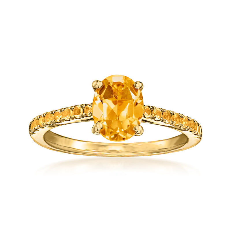 Citrine birthstone ring in 18kt gold over sterling with oval center stone and pavé band