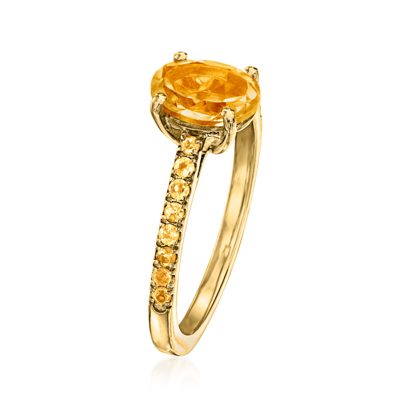 Citrine birthstone ring in gold over sterling with oval citrine and pavé band