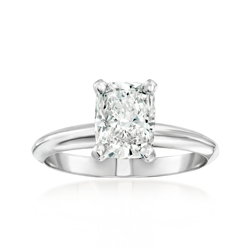 14kt white gold solitaire ring with cushion-cut diamond center