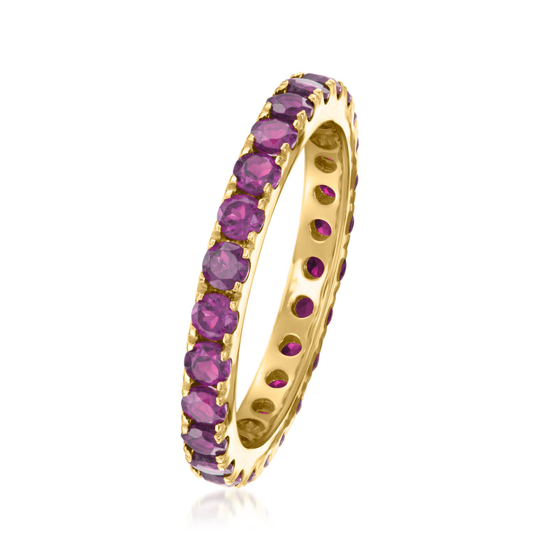 Gold over sterling amethyst eternity band with purple stones, side view
