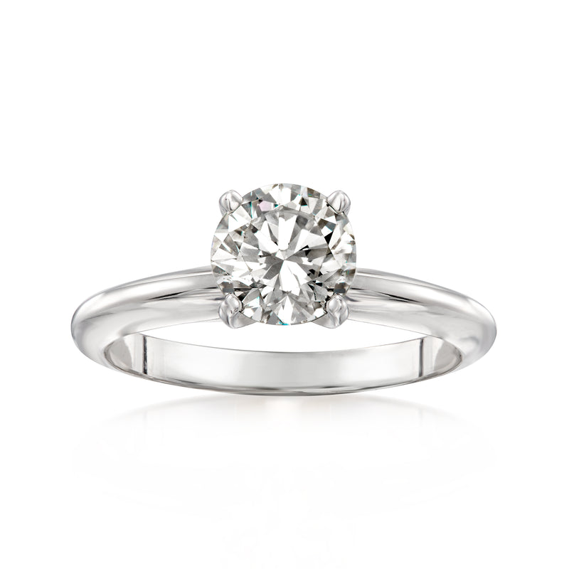 14kt white gold solitaire diamond ring with round center stone and prong setting