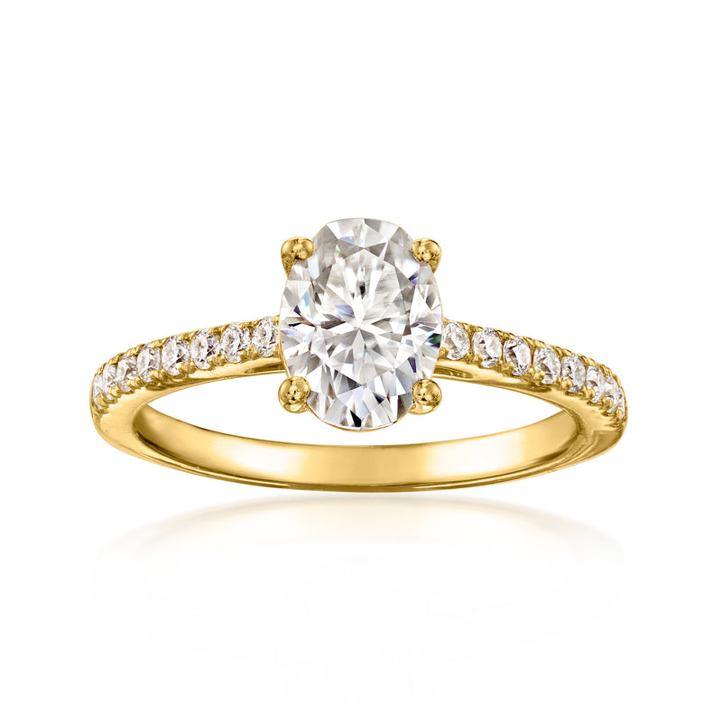 18kt gold over sterling moissanite ring with oval center stone and pavé band