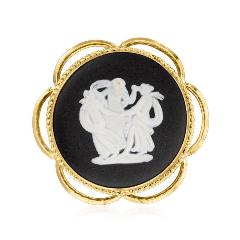 10kt yellow gold cameo pin with black oval ceramic featuring white dancing ladies