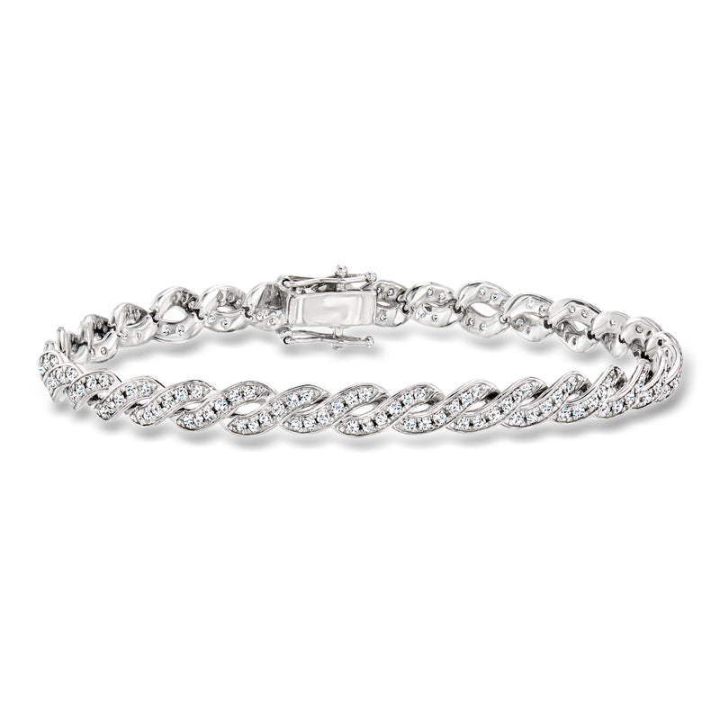 Sterling silver braided bracelet with lab-grown diamond accents and rectangular clasp