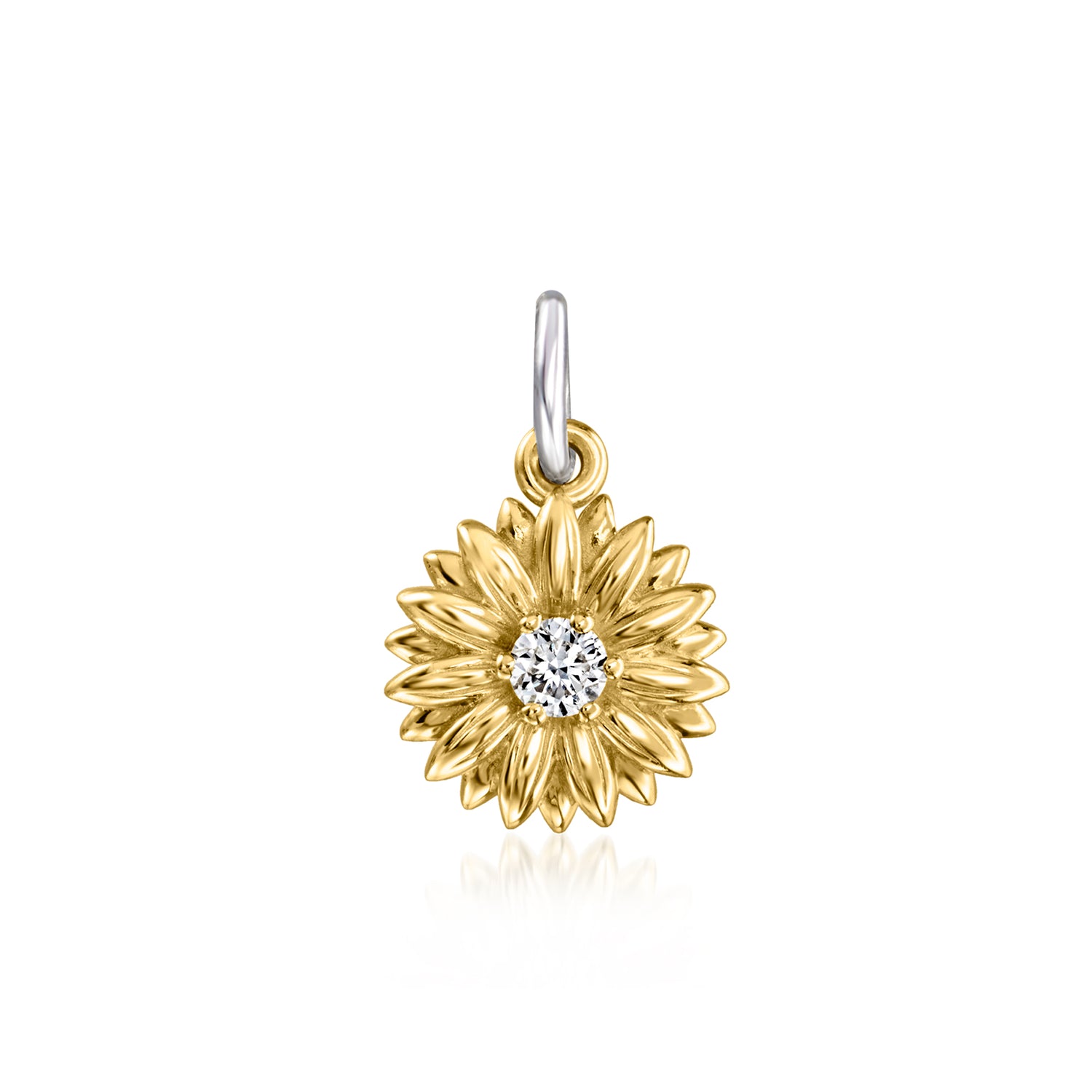 14kt Yellow Gold and Sterling Silver Sunflower Charm with Single Lab Grown Diamond
