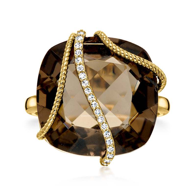 20.00 Carat Smoky Quartz Ring with .10 ct. t.w. Diamonds in 18kt Gold Over Sterling