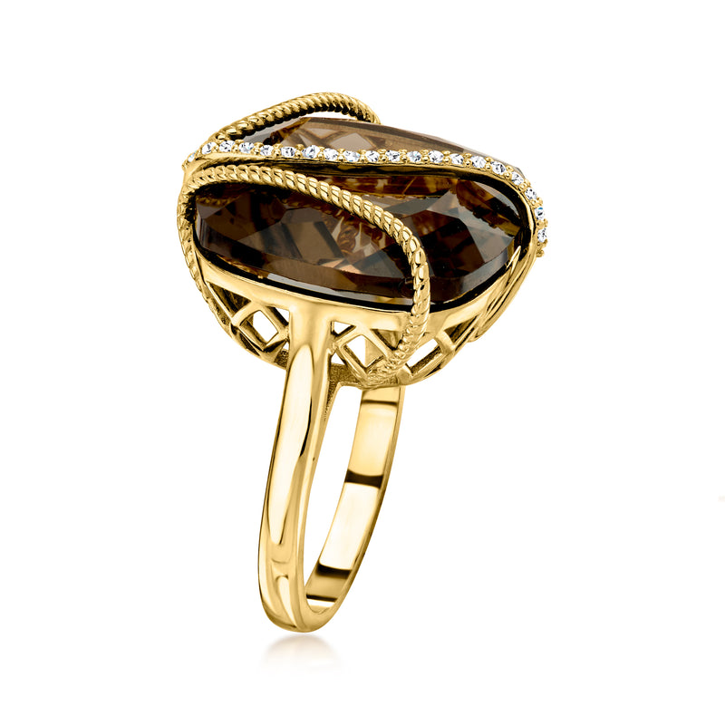 20.00 Carat Smoky Quartz Ring with .10 ct. t.w. Diamonds in 18kt Gold Over Sterling