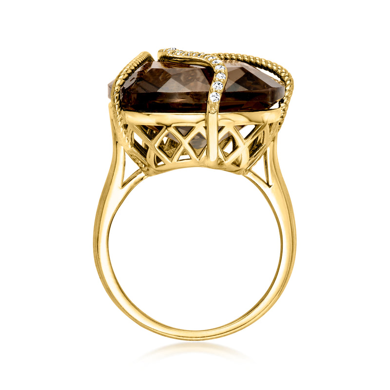20.00 Carat Smoky Quartz Ring with .10 ct. t.w. Diamonds in 18kt Gold Over Sterling