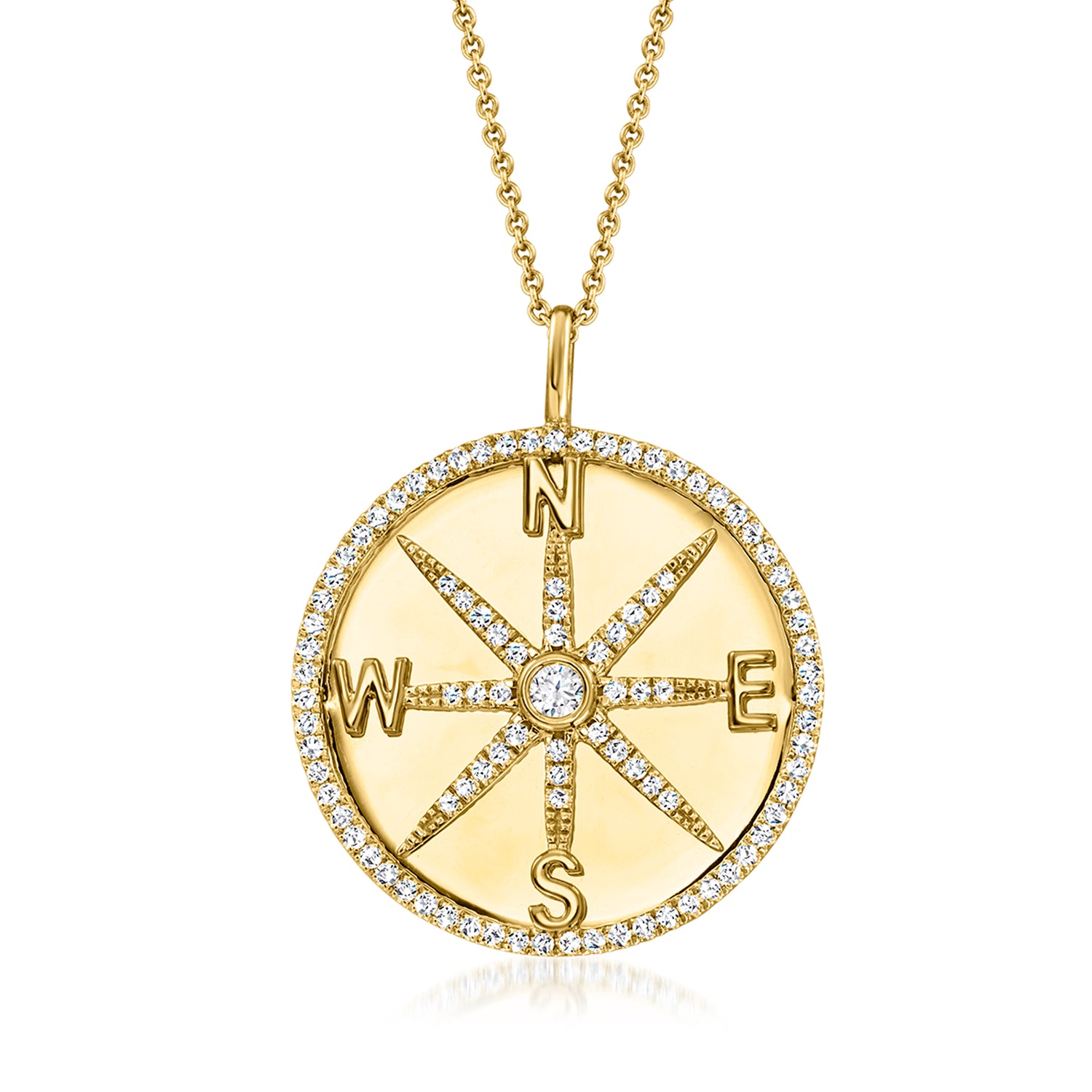 .50 ct. t.w. Lab Grown Diamond Compass Pendant Necklace in 18kt Gold Over Sterling