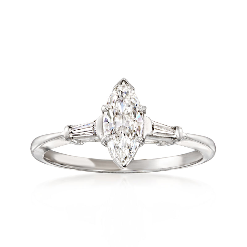 Marquise diamond ring in 14kt white gold, marquise center with baguette side accents