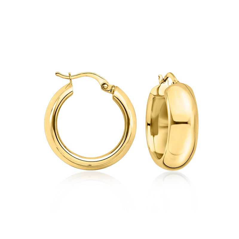 Yellow gold 10kt hoop earrings with hinged clasp, polished finish