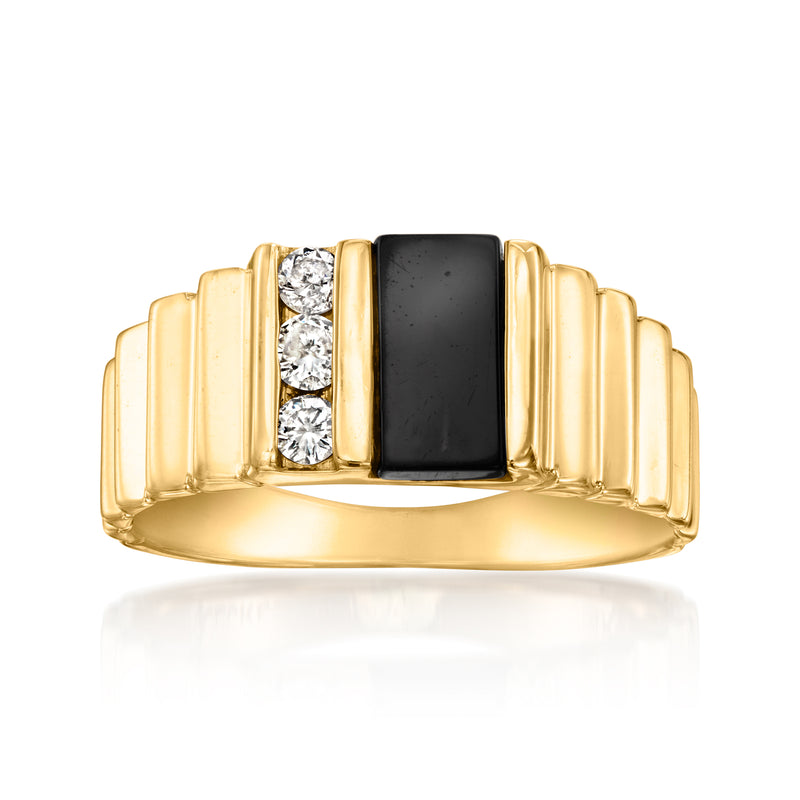 Men's vintage onyx and diamond ring, 14kt yellow gold, black rectangular center