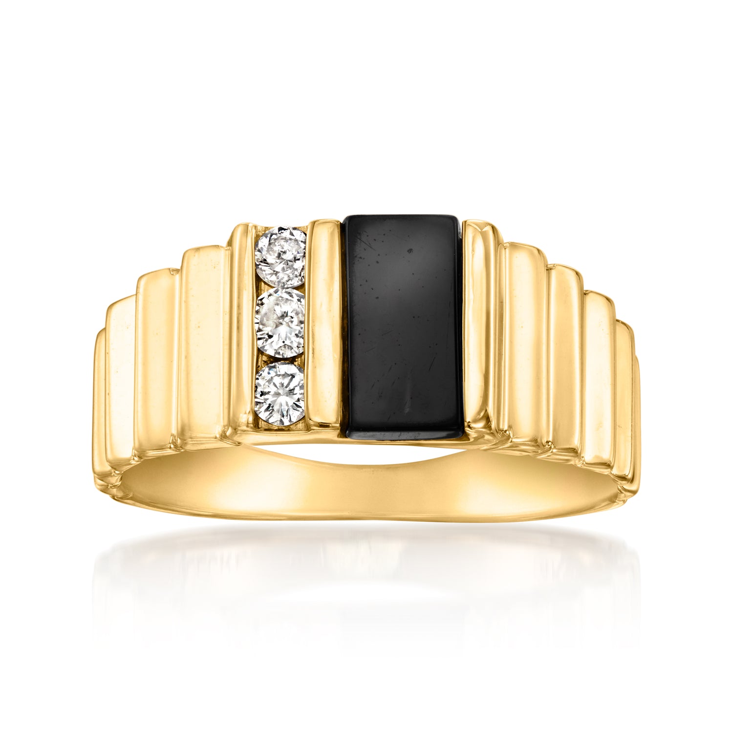 C. 1980 Vintage Men's Onyx and .20 ct. t.w. Diamond Ring in 14kt Yellow Gold