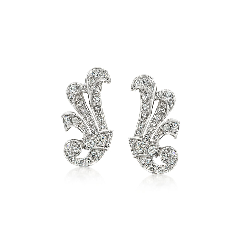 Platinum diamond fan-style clip-on earrings with sparkling curved prongs
