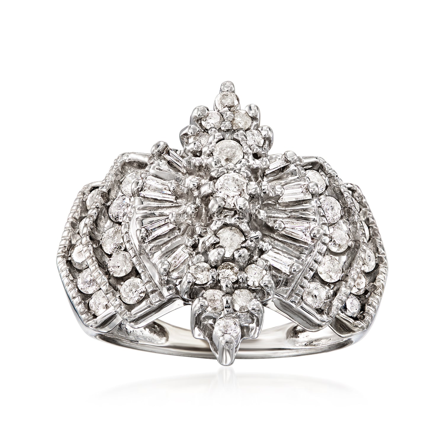 C. 1990 Vintage 1.10 ct. t.w. Diamond Cluster Ring in 14kt White Gold