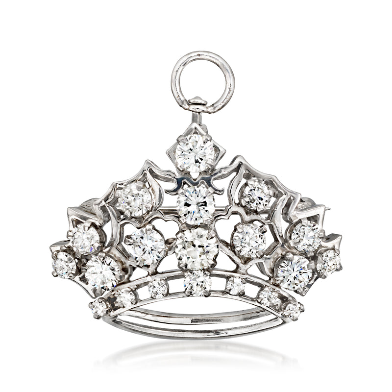 Crown diamond pin/pendant with round stones, hinged loop bail, white gold