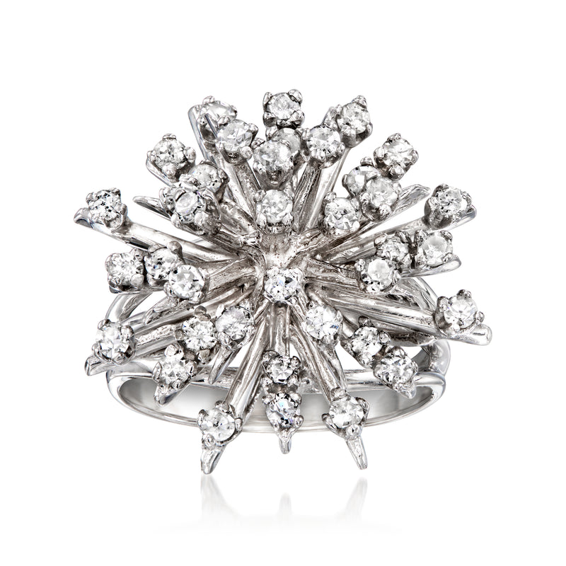 Diamond burst ring in 14kt white gold with multiple round-cut stones, high sparkle