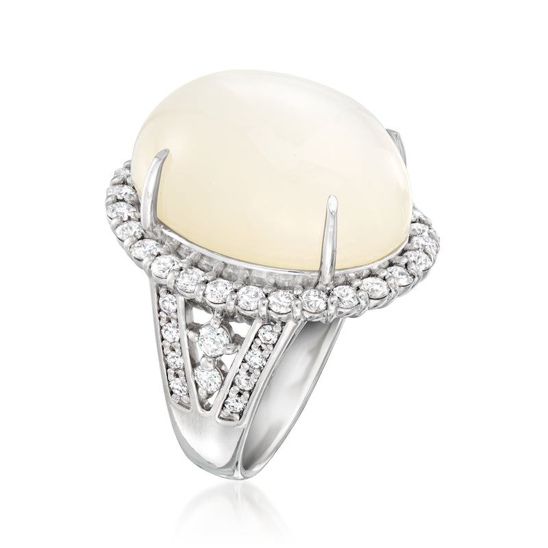 Vintage moonstone and diamond ring in platinum