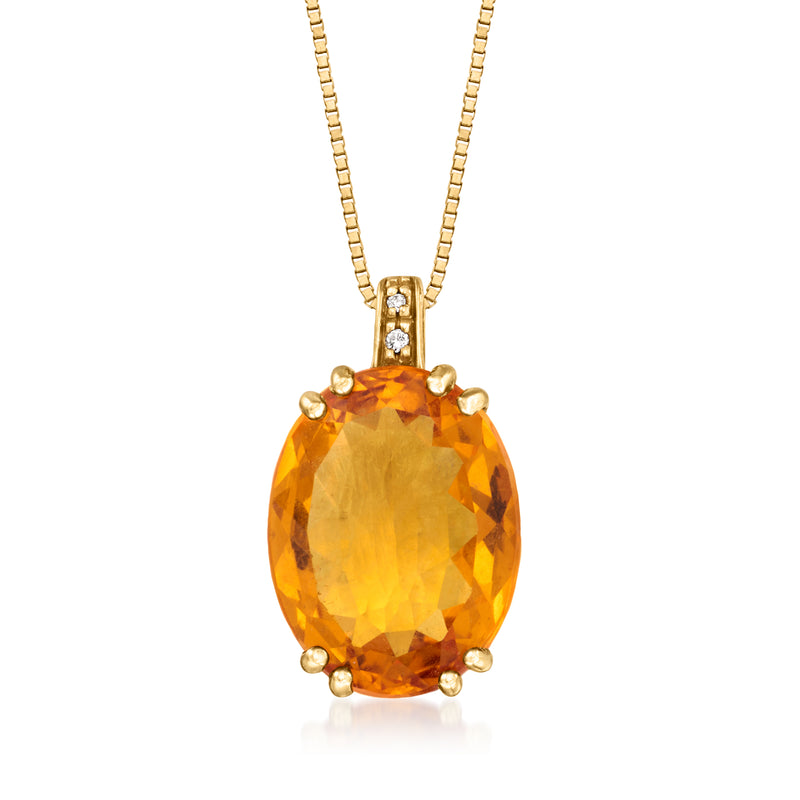 18kt gold pendant necklace with oval citrine gemstone and small diamond accents