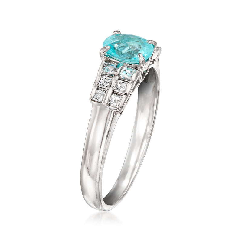 C. 2000 Vintage .59 Carat Paraiba Blue Tourmaline Ring with .32 ct. t.w. Diamonds in Platinum. Size 6.75